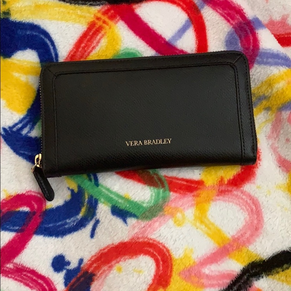 Black leather Vera Bradley wallet with dust bag!